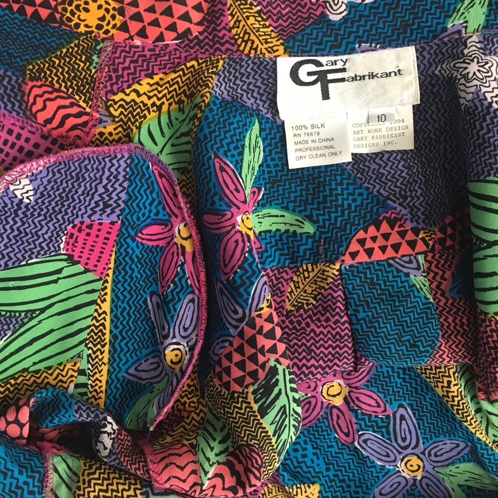Rare vintage Silk Blouse Bright Novelty Print M L - Picture 6 of 8